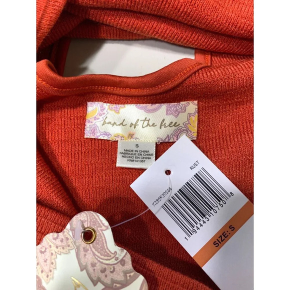 Orange Ribbed Knit Cropped Top With Bell Sleeves & Cutout Back Size S - Picture 11 of 11